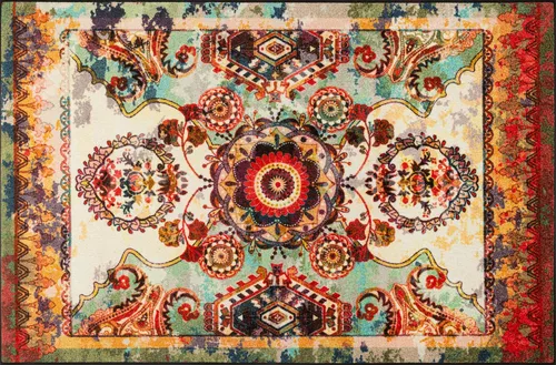 wash+dry by Kleen-Tex Grandioso Läufer 115 x 175 cm orange - Fußmatte in geometrischem Design, schmutzabweisend und pflegeleicht. Ideal für jedes Zuhause, auch für Fußbodenheizungen geeignet.