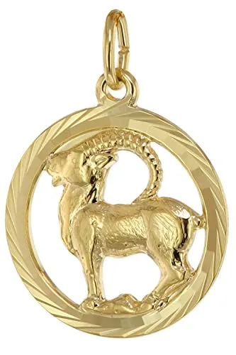 trendor Sternzeichen Steinbock 333 Gold Anhänger Ø 16 mm - Eleganter Anhänger aus 333 Gold für Damen und Herren, filigran gearbeitet mit diamantierter Umrandung. Ideal als persönliches Geschenk oder für sich selbst, in einer stilvollen Geschenk-Box.