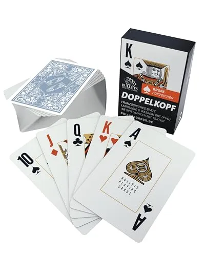 Bullets Playing Cards, Doppelkopf Kartendeck Senioren (Französisches Blatt), Plastik, 2 Eckzeichen, Jumbo Index, 57 x 88mm