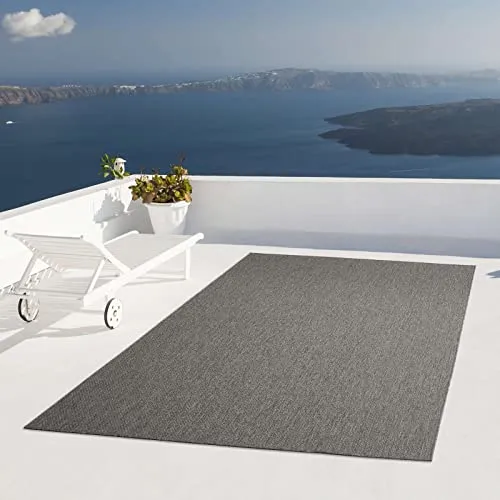 Taracarpet Outdoor Teppich Wetterfest Wohnzimmer Balkon Küchenteppich Flachgewebe Sisaloptik Einfarbig Uni anthrazit dunkelgrau 200x280 cm