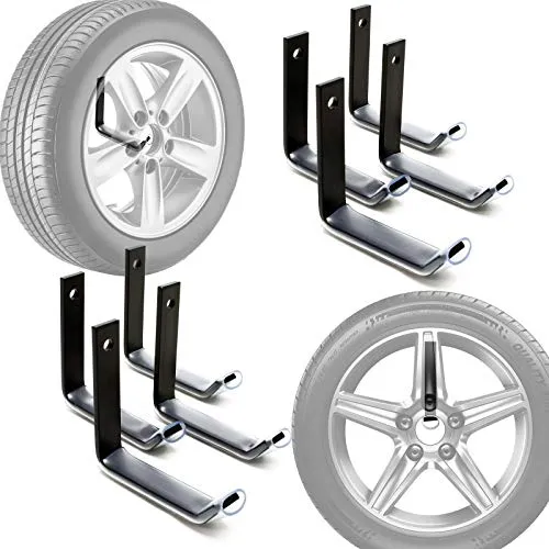 Wiltec Reifenhalter Wandmontage für 8 Reifen – max. Traglast 25 kg - Reifenständer aus robustem Stahl mit Kunststoffüberzug, schützt Felgen vor Kratzern und spart Platz in der Garage.