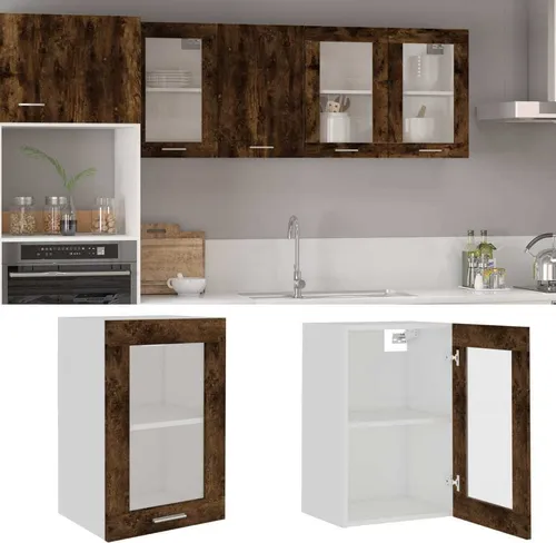 The Living Store Hängeschrank Glas Räuchereiche 40x31x60 cm Holzwerkstoff