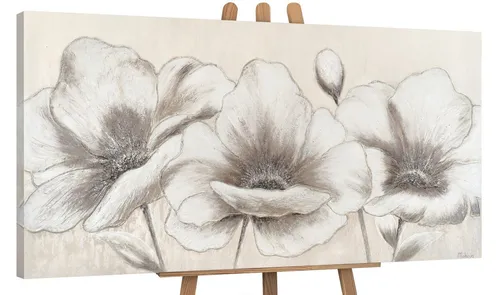 YS-Art Gemälde Blumen II, Blumen, Blumen auf Leinwand Bild Handgemalt Beige Weiß Schwarz