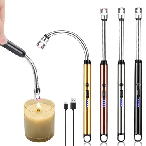 PCS Lichtbogen Stabfeuerzeug, USB Aufladbar Lichtbogen Feuerzeug mit Sicherheitsschloss, Tragbare 720° Winddichte Feuerzeuge für Küche Herd Camping Feuerwerk Kamin Kerzen Anzünden 4