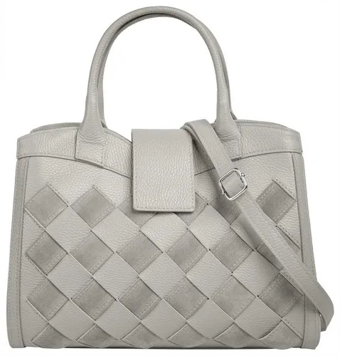 Samantha Look Handtasche Damen 021387 grau - Elegante Handtasche aus 100% Rindleder mit trendigem Flechtmuster, perfekt für stilbewusste Frauen. Geräumiges, zweigeteiltes Hauptfach und praktisches Smartphonefach.