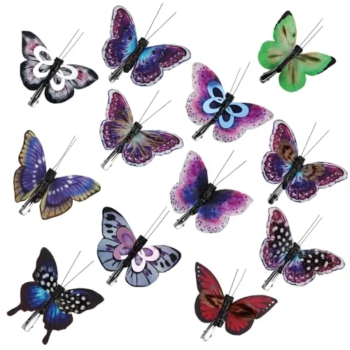 com-four® 12x Schmetterling zur Dekoration - künstliche Flattertiere mit Befestigungsclip - Bunte Falter zur Tischdekoration - klemmbare Herbstflieger (12 Stück - 08 cm)