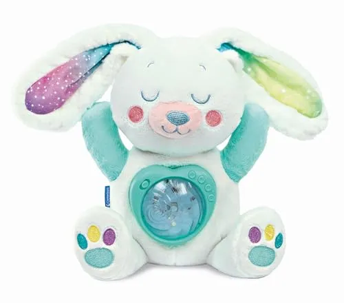 Baby Clementoni Schneehase mit Nordlicht-Projektion - Schnuffeltücher & Trösterchen - Weicher Plüsch-Hase mit beruhigender Nordlicht-Projektion und sanften Melodien für eine entspannte Schlafumgebung ab der Geburt.