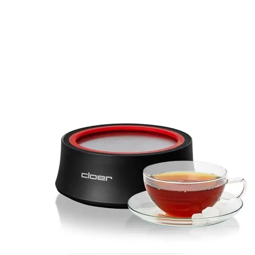 Cloer 6700 Elektrisches Stövchen, Warmhalteplatte für Tee & Heißgetränke, Heizelement im Stein, Edelstahlplatte Ø 14 cm, kabellose Nutzung, 300 W
