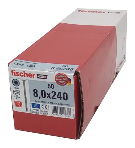 fischer Holzschraube 8,0x240 Edelstahl A2 TX Senkkopf – 50 Stück - Hochwertige Holzschrauben aus Edelstahl A2 mit Senkkopf. Ideal für sichere Verbindungen in Bauprojekten. Robuste Qualität für langlebige Anwendungen.