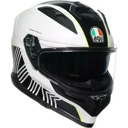 AGV K7 Super 46 Helm, schwarz-weiss-gelb, Größe L für Männer - Motorradhelm mit Schlüsselbein-Schutzprofil und integriertem aerodynamischen Spoiler für maximale Sicherheit und Komfort.
