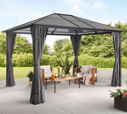 KONIFERA Pavillon Aruba 2.0 - Rechteckiger Pavillon für den Garten, mit 4 seitlichen Wänden und hochwertigem Polycarbonat-Dach für optimalen Wetterschutz. Maße: 365x300 cm, ideal für gesellige Stunden im Freien.