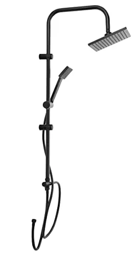 Duschgarnitur mit Regendusche und Handbrause - schwarz - Badewannen- & Duschsysteme mit 2-in-1 System: stilvolle eckige Regendusche und Handbrause, höhenverstellbar, ideal für ein luxuriöses Duscherlebnis.