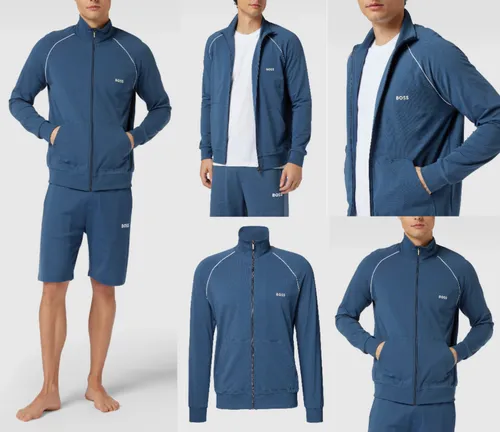 HUGO BOSS MIX&MATCH Sweatjacke Z in Blau, Größe L - Herren Sweatjacke für Cross-Training und Freizeit, mit Kapuze und barockem Logo-Print. Atmungsaktiv und ideal für alle Jahreszeiten – ein stilvoller Begleiter für Sport und Alltag.