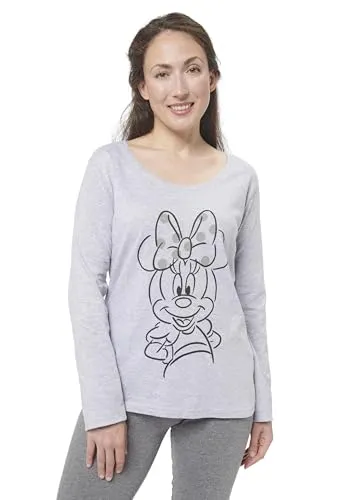 Disney Minnie Mouse Schlafanzug für Damen - Gemütlicher Pyjama Set in Grau - Hochwertiger Damen Schlafanzug mit langem Oberteil und Hose aus 100% Baumwolle für angenehmen Tragekomfort. Ideal für warme Nächte und entspannte Stunden. Offizielles Disney Merchandise.