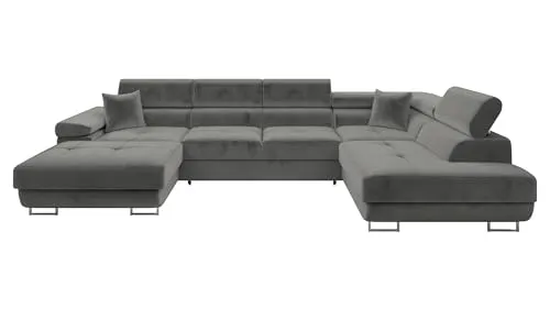 MIRJAN24 Wohnlandschaft Torezio Bis mit Schlaffunktion - U-Form Wohnlandschaft mit Bettkasten und verstellbaren Kopfstützen, ideal für gemütliche Abende und Übernachtungsgäste. Hochwertiger Velvet-Bezug in Manila 16.