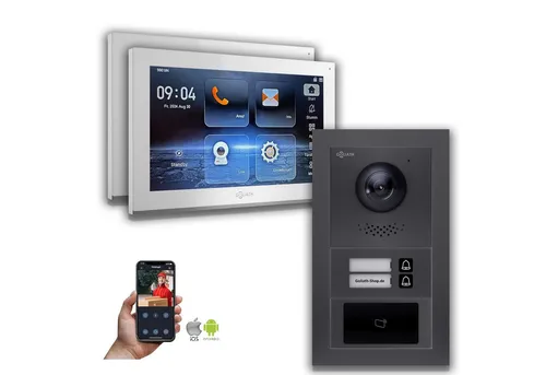 Goliath Intercom Video-Türsprechanlage Goliath IP Video Türsprechanlage: 10-Zoll 2 Familienhaus, RFID, Anthra (Privat oder Gewerblich)
