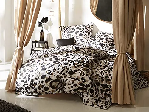 Bettwäsche mit Stil Mako Satin Leopard Weiß (155x200 + 80x80 cm)