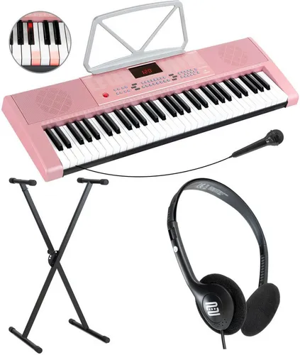 McGrey Home-Keyboard LK-6120-MIC - Einsteiger-Keyboard in Pink - Keyboards, 61 Leuchttasten, 255 Sounds, Lernfunktionen und inklusive Mikrofon, Ständer und Notenhalter für den perfekten Einstieg in die Musikwelt.