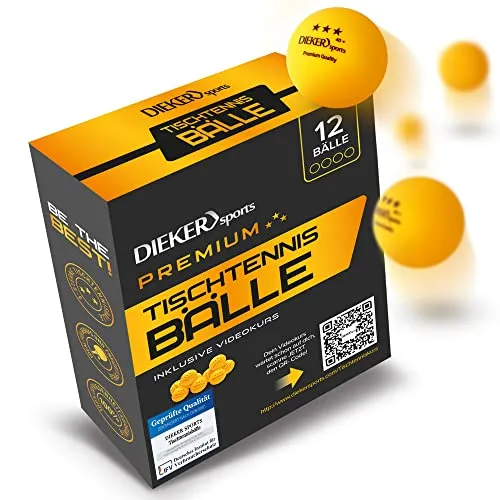 Dieker Sports Premium Tischtennisbälle 3 Stern (12 Stück, Orange) - Ping Pong Bälle - Nach ITTF Turnierstandard [inkl. Videokurs vom Profi] Tischtennisbälle Outdoor Tischtennis Zubehör