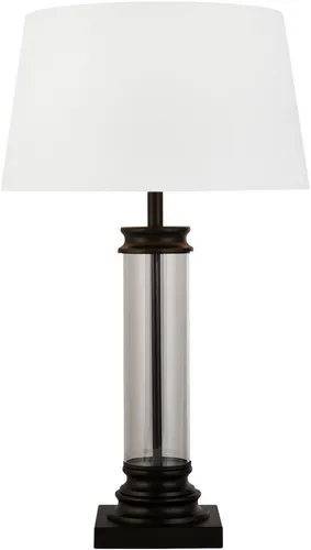 XXXL Tischleuchte Pedestal, Schwarz & Weiß - Elegante Tischleuchte aus Glas und Textil, 62 cm groß, mit praktischem Schnurschalter – ideal für stimmungsvolle Innenbeleuchtung.