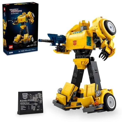 LEGO Icons Transformers Bumblebee Actionfigur, Sammelroboter Geschenk für Erwachsene, Filmthema Modellbauset für Sci-Fi Enthusiasten und Transformers Fans, Umwandlung in Fahrzeugmodus, 10338