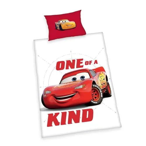 Herding Disney's Cars Bettwäsche-Set, Made in Green, Kopfkissenbezug 40 x 60 cm mit Hoteleinschlag, Bettbezug 100 x 135 cm, Mit Knopfverschluss, 100% Baumwolle/Flanell