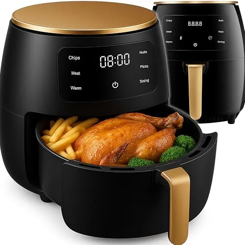 Retoo Heißluftfritteuse 4,5L, 2400W, 6 Programme, Schwarz/Gold