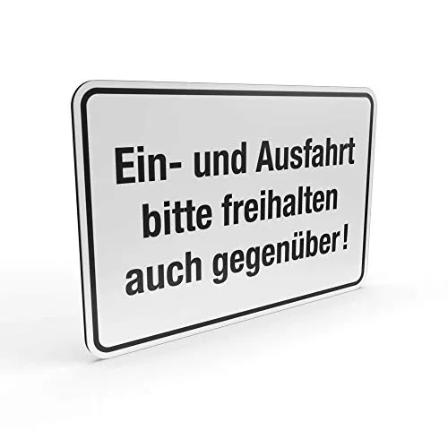 Betriebsausstattung24 Hinweisschild Ein- und Ausfahrt bitte freihalten auch gegenüber! 30,0 x 20,0 cm | Aluminium-Verbundplatte