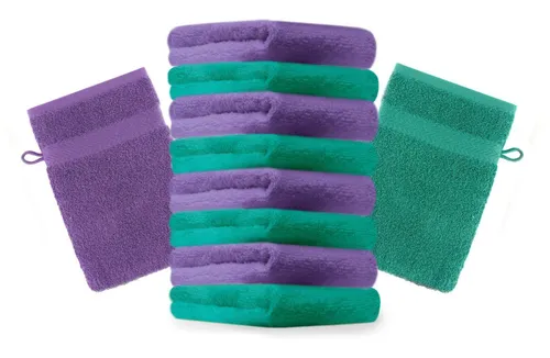 Betz Waschhandschuh 10 Stück Premium 16x21 cm Farbe smaragdgrün und lila, (Set, 10-St)