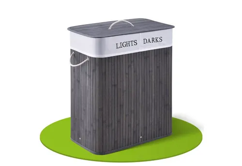 Juskys Wäschekorb Curly 100 L - Wäschekorb mit 2 Fächern und Deckel für ordentliche, geruchsdichte Aufbewahrung. Ideal für Familien, mit herausnehmbaren, waschbarem Wäschesack und stabilem Bambus-Design.