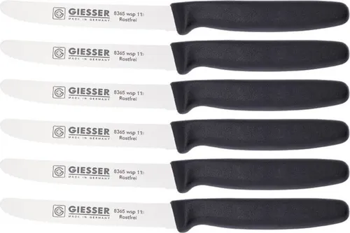 Giesser Universalmesser-Set, 6-teilig 8365 wsp 11-6 - Küchenmesser-Set aus hochwertigem Chrom-Molybdän-Stahl mit extra scharfen Wellenschliff. Ideal zum Schneiden von Tomaten und als Tischbesteck für Brötchen, Wurst oder Käse. Made in Germany.
