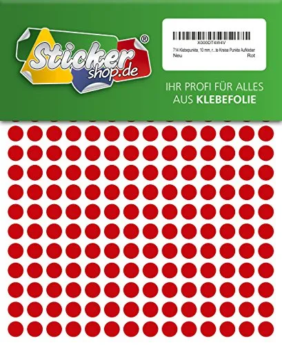 Klebepunkte, 10 mm, rot, aus PVC Folie, wetterfest, Markierungspunkte Kreise Punkte Aufkleber 714