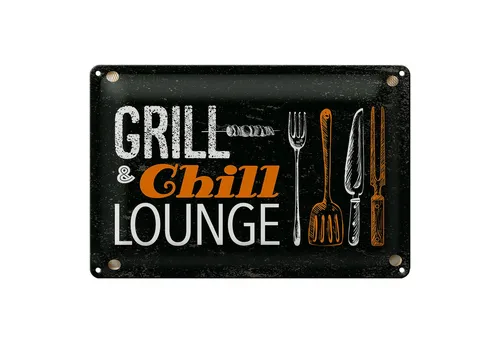 Roomando Metallschild Blechschild Spruch Grill & Chill Lounge Grillen 30x20cm