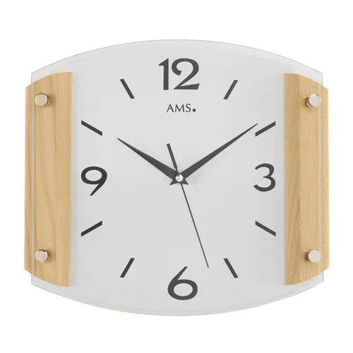AMS Funkwanduhr F5938/18 - Elegante Quarzuhr aus Buche für Wohnzimmer, Esszimmer und mehr. Mit präziser Funktechnologie und stilvollem Holzdesign fügt sie sich perfekt in jede Einrichtung ein.