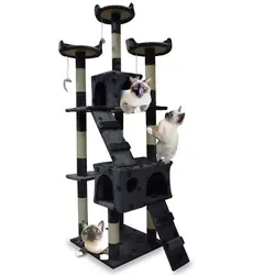 Bituxx Katzenkratzbaum XL Dunkelgrau Pfote MS-16653 - Kratzbaum für Katzen, 170 cm hoch mit 3 Aussichtsplattformen und 2 Höhlen. Ideal zum Krallenwetzen und Spielen, sorgt für Wohlbefinden und Sicherheit Ihrer Katze.
