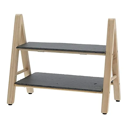 Spetebo Schiefer Etagere mit 2 Etagen - 32 cm - Etagenständer 2-stöckig - Servierplatte mit Holzgestell