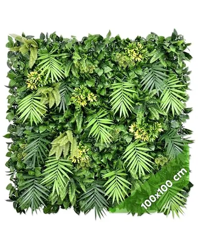 JELLE & JACOB Künstliche Pflanzenwand Aloha Garden 100x100 cm - Gestalte deine Wohlfühloase mit der pflegeleichten Pflanzenwand. Ideal für Innen- und Außenbereiche, bringt sie natürliche Schönheit und Stil in dein Zuhause. Einfach zu montieren und langlebig – perfekt für jede Raumgestaltung!