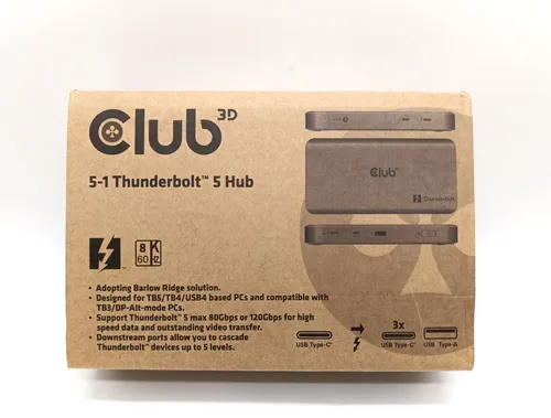 Club3D Thunderbolt5 5-in-1 HUB - Weiteres Notebook-Zubehör mit 3x Thunderbolt und 1x USB-Anschluss für vielseitige Verbindungen und schnelle Datenübertragung.