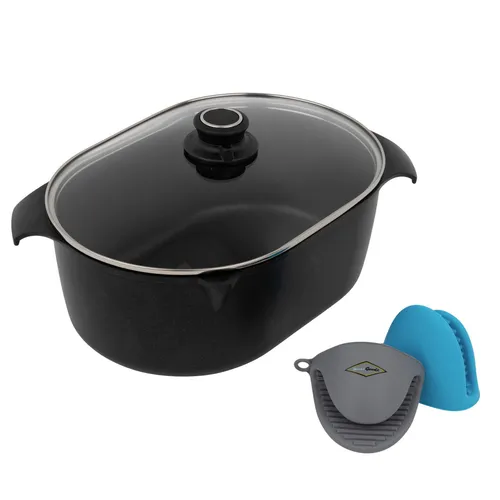 MaxxGoods Bräter  33 x 22 cm aus Aluguss, inklusive Glasdeckel