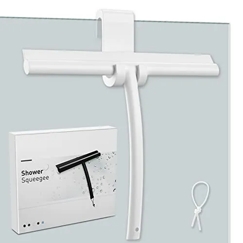 MOSUO Duschabzieher, Abzieher Dusche Silikon mit Halterung ohne Bohren, Abzieher mit Edelstahl-Kern für Fensterabzieher, Badezimmer, Spiegel, Glas-Reinigung, Fliesen, Autofenster - Weiß
