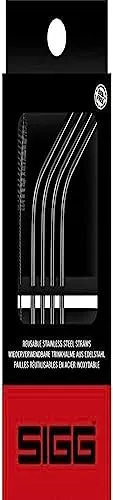 SIGG Edelstahl Trinkhalme Set (4 Stück), Wiederverwendbare und spülmaschinenfeste Strohhalme aus 18/8 Edelstahl, inkl. Reinigungsbürste für Trinkhalme