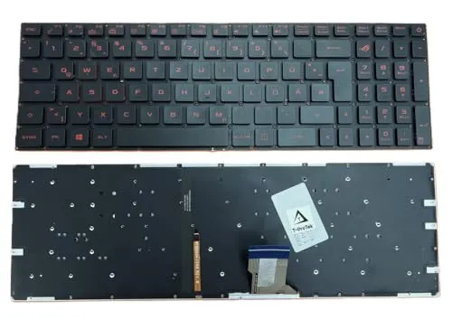 T-ProTek DEUTSCHE-Tastatur Schwarz mit Rot Beleuchtung komp. für Asus ROG Strix GL702VI