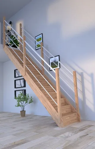Starwood Mykonos Holztreppe mit Edelstahl-Geländer - Elegante Raumspartreppe aus Eichenholz mit Edelstahl-Geländer, ideal für individuelle Gestaltung. Einfache Selbstmontage mit Anleitung und Video. Perfekt für Deckenöffnungen bis 280 cm.