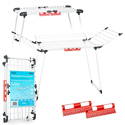 Lina Faltbarer Wäschetrockner 22 m – Praktisch und platzsparend - Wäscheständer mit 22 m Trockenfläche, klappbaren Flügeln und speziellen Griffen für Unterwäsche – ideal für effizientes Trocknen ohne zusätzliche Falten!