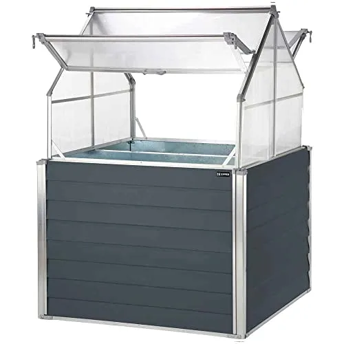 Zipper ZI-BGWH169 Balkon Gewächshaus - Garten-Zubehör mit verzinktem Stahlblech, 2 Pflanzschalen und praktischen hochklappbaren Fenstern für optimale Belüftung.