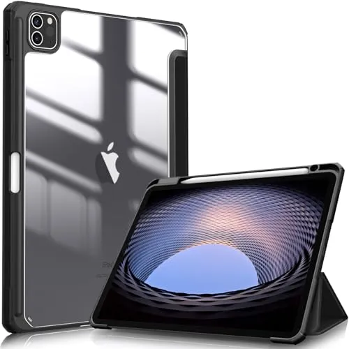 Fintie Hybrid Hülle für iPad Pro 11 2022/2021 (3./4. Generation) mit Stifthalter - Stoßfeste Schutzhülle mit transparenter Hartschale auf der Rückseite für iPad Pro 11 2020/2018, Schwarz