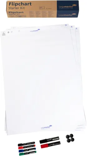 Legamaster 7-124900 Flipchart Starter Kit - Komplettes Zubehörset mit Flipchartpapier, Markern und Magneten für perfekte Präsentationen