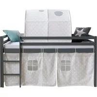 Homestyle4u Hochbett 90x200 cm in Weiß mit Sternen-Vorhang - Modernes Hochbett für Kinder mit sicherer Absturzsicherung und praktischem Stauraum darunter. Der abnehmbare Vorhang aus 100% Baumwolle sorgt für ein gemütliches Spiel- und Schlafambiente.