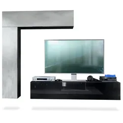 Vladon Wohnwand Taurito, Schwarz matt/Beton Oxid Optik von Vladon