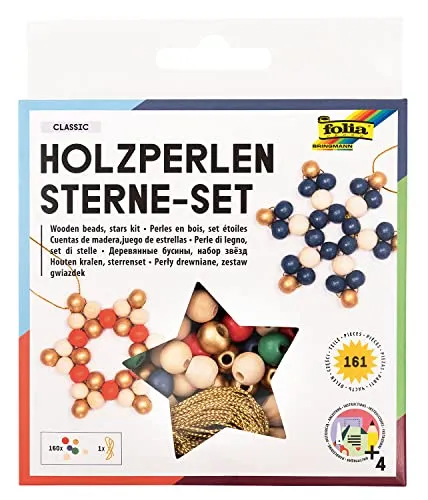 Folia Holzperlen Sterne-Set CLASSIC 161-teilig - Bastelset mit 161 goldenen Holzperlen in Sternform, ideal für kreative Projekte und Dekorationen.